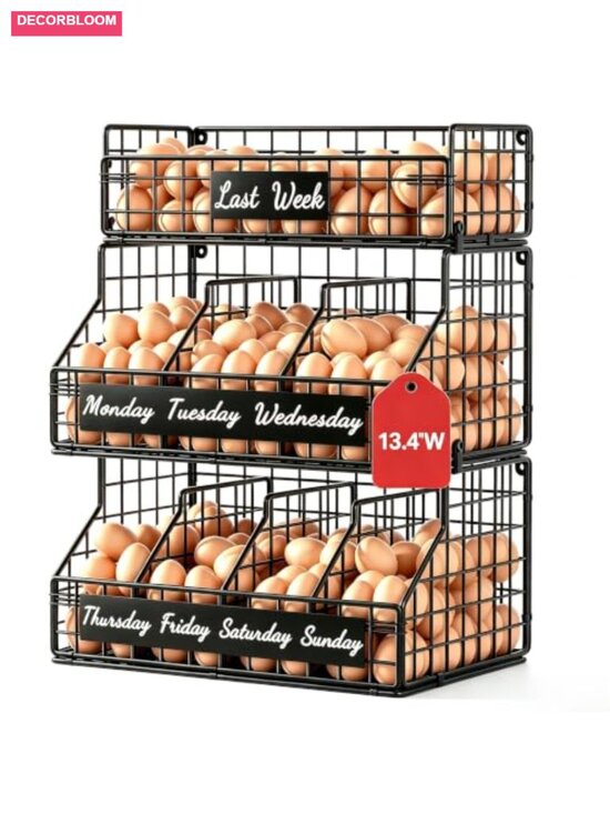 Other - 3-Tier Chicken Egg Basket Countertop Organizer with 5 Dividers & Date Labels,